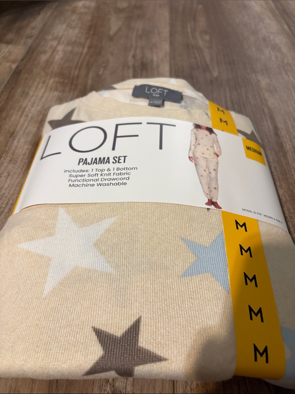 LOFT womens Cream Star-Print Pajama Set with Multicolor Stars